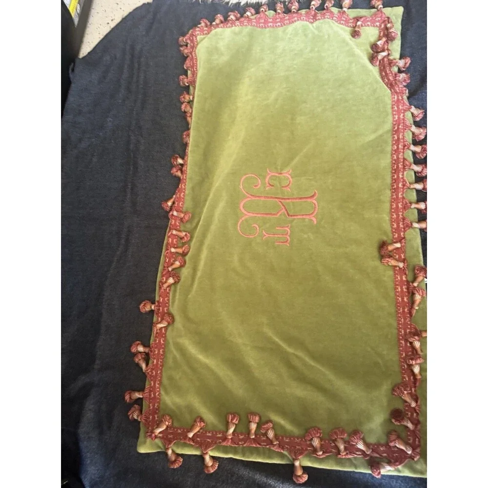 Velvet Pillow Sham Green Embroidered Sham 34” X 17”